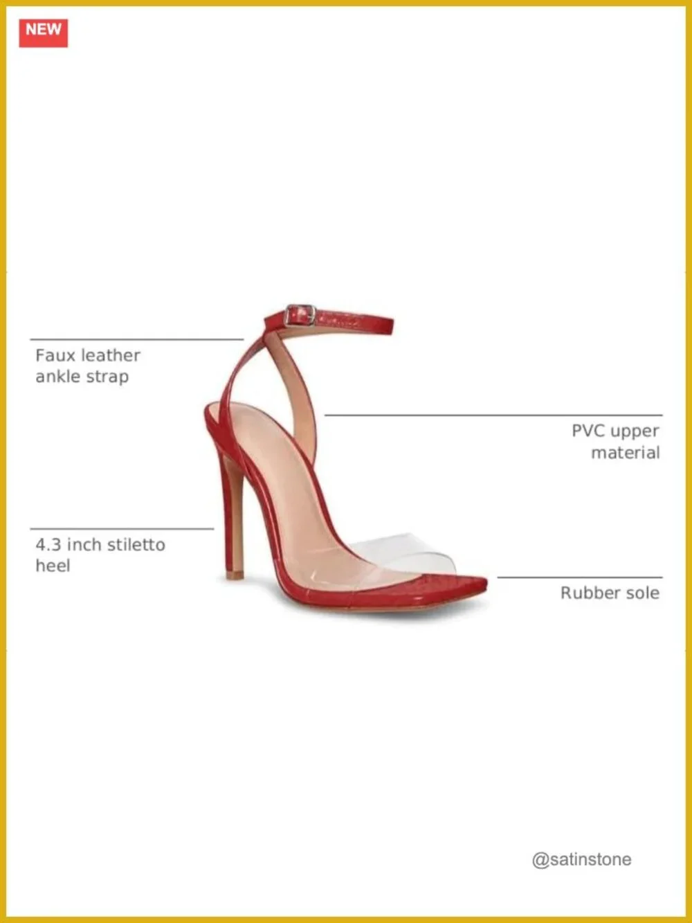 Clear Heels Sandals Square Toe Ankle Strap Stiletto High Heels Women's Dress